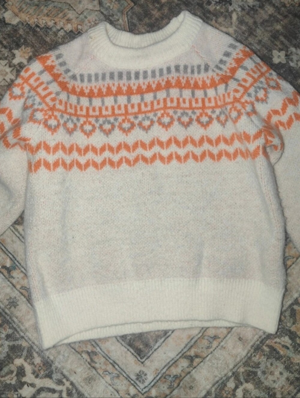 Cream and Orange Nordic Crewneck Sweater - Unbranded